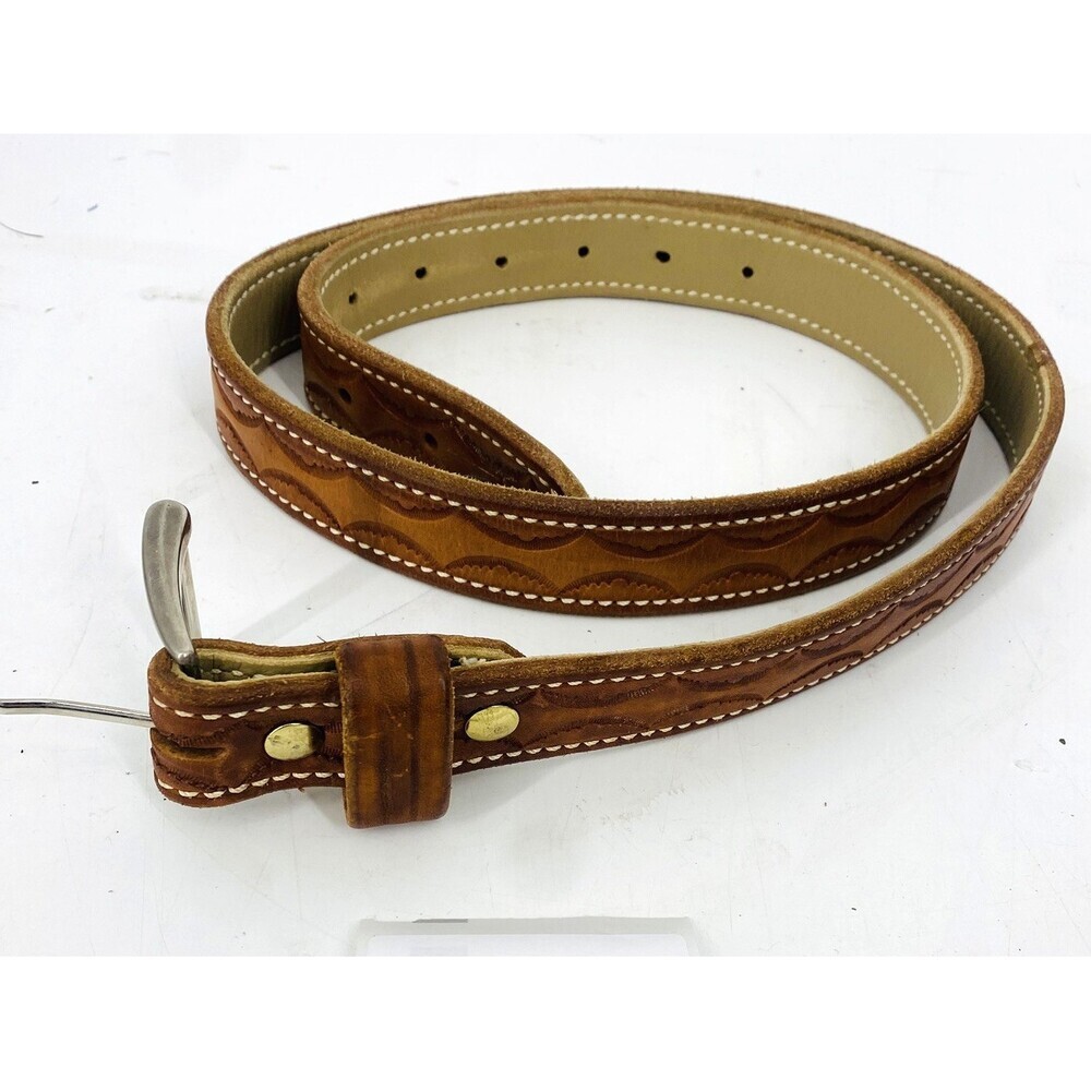 Vintage Western Tooled Leather Hand Made Belt Thick Full Grain Leather 36-45"